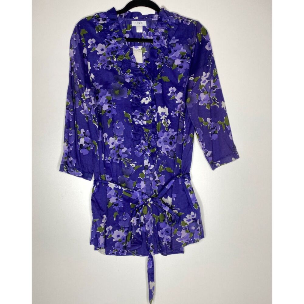 LOFT Purple Floral Ruffled Peplum Blouse
